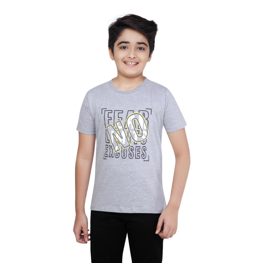 HamariDookan Boy's Cotton Grapic Printed Round Neck T-Shirt (Grey Melange)