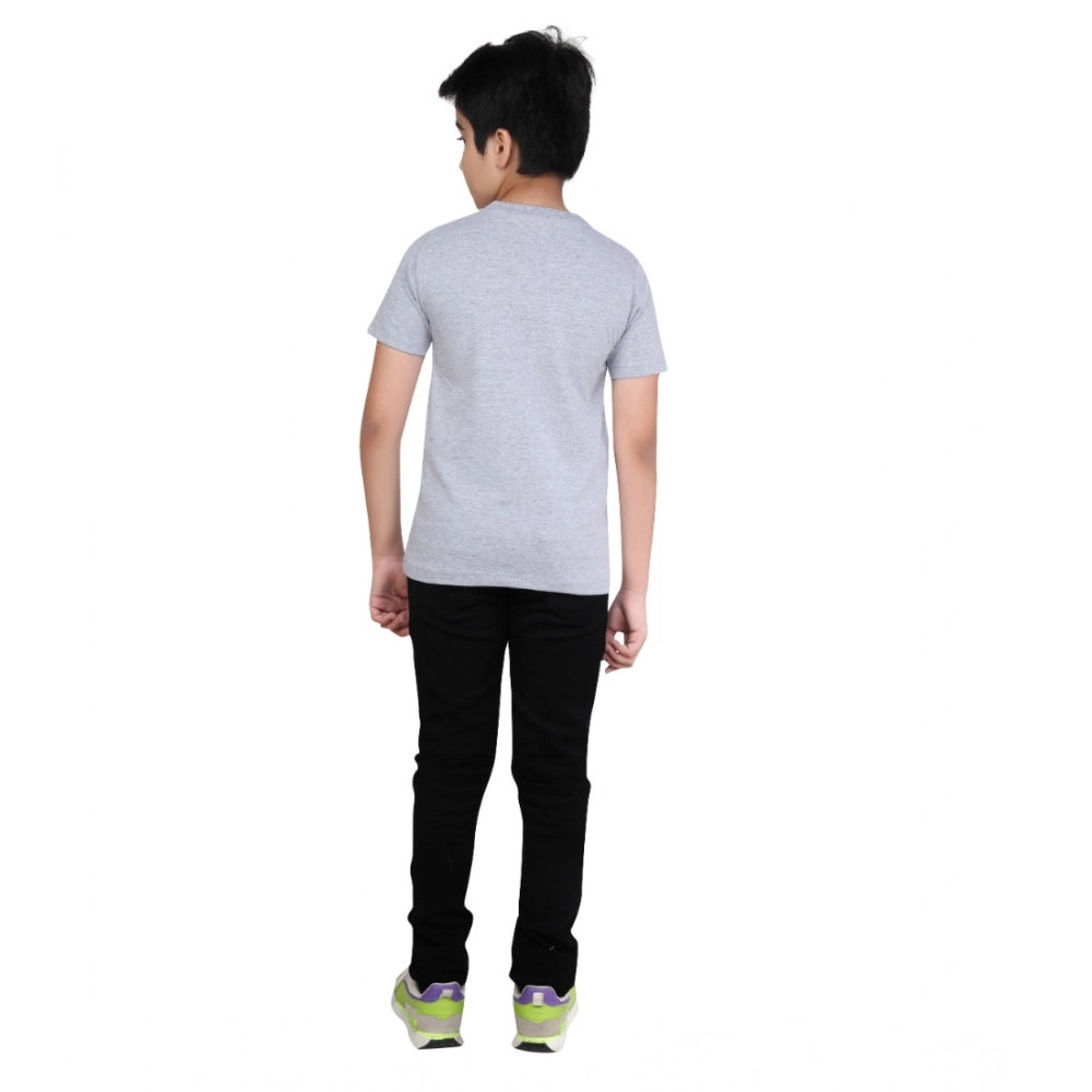 HamariDookan Boy's Cotton Grapic Printed Round Neck T-Shirt (Grey Melange)