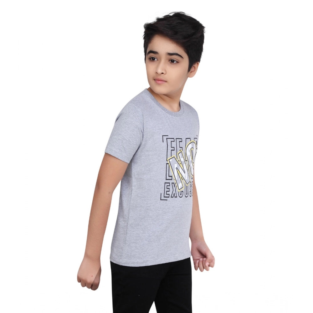 HamariDookan Boy's Cotton Grapic Printed Round Neck T-Shirt (Grey Melange)