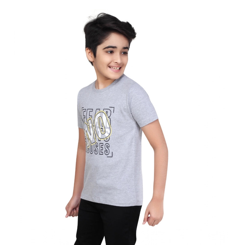 HamariDookan Boy's Cotton Grapic Printed Round Neck T-Shirt (Grey Melange)