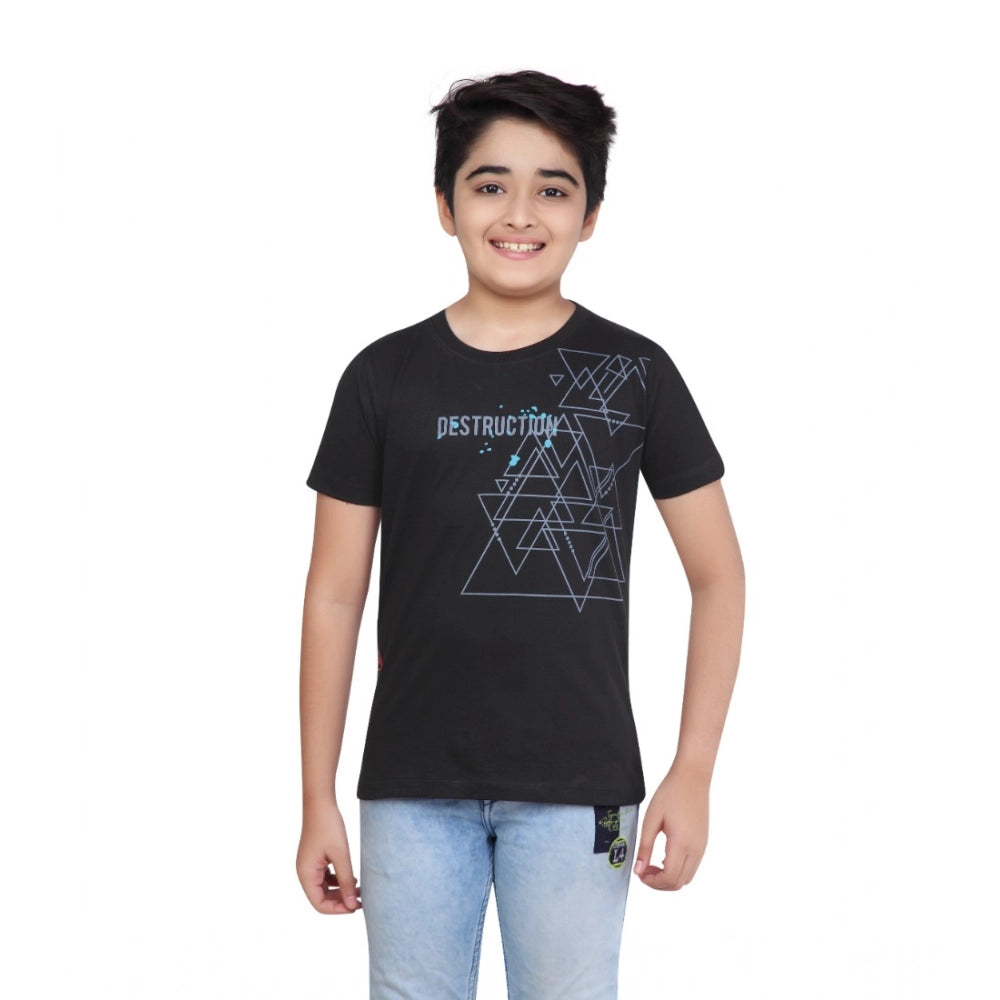 HamariDookan Boy's Cotton Grapic Printed Round Neck T-Shirt (Black)