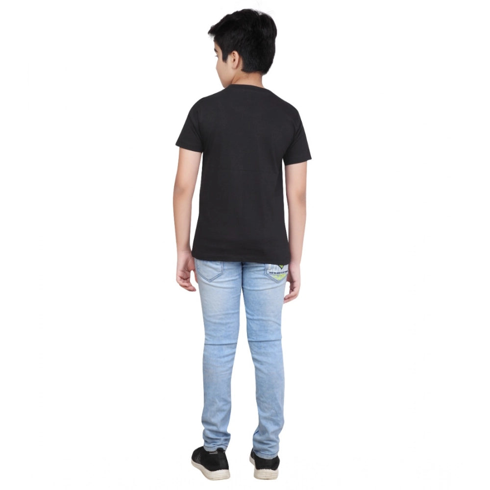 HamariDookan Boy's Cotton Grapic Printed Round Neck T-Shirt (Black)