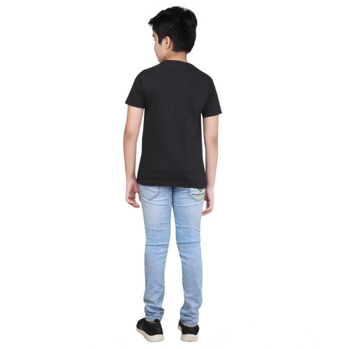 HamariDookan Boy's Cotton Grapic Printed Round Neck T-Shirt (Black)