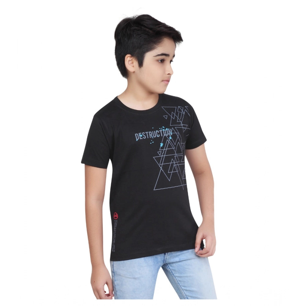 HamariDookan Boy's Cotton Grapic Printed Round Neck T-Shirt (Black)