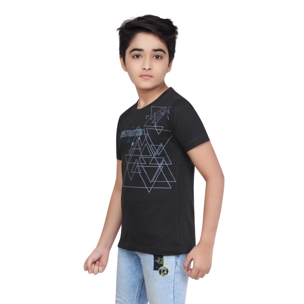 HamariDookan Boy's Cotton Grapic Printed Round Neck T-Shirt (Black)