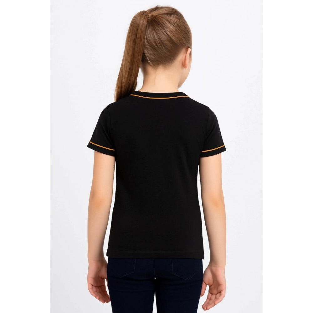 HamariDookan Girl's Cotton Printeded Round Neck T-Shirt (Black)