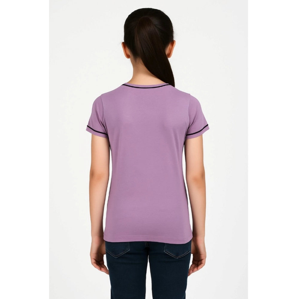 HamariDookan Girl's Cotton Printeded Round Neck T-Shirt (Lavander)