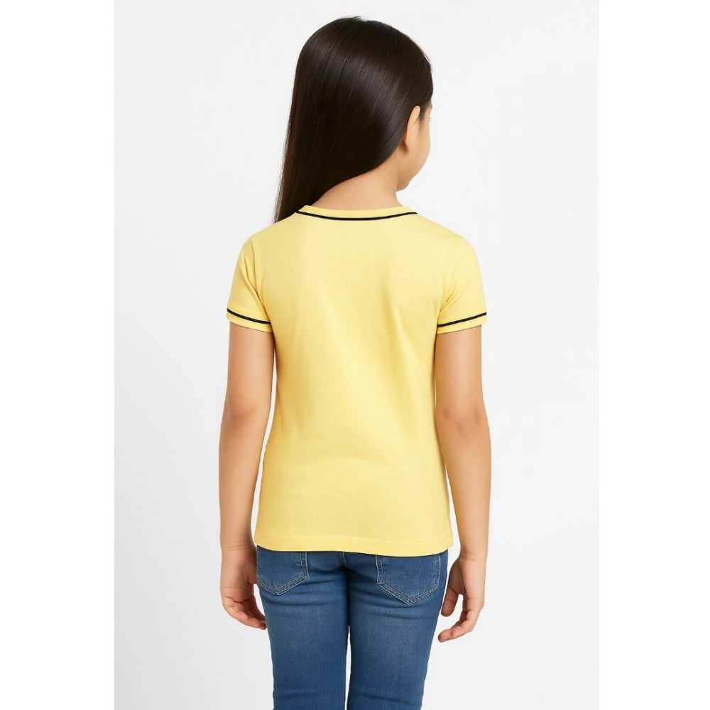 HamariDookan Girl's Cotton Printeded Round Neck T-Shirt (Yellow)