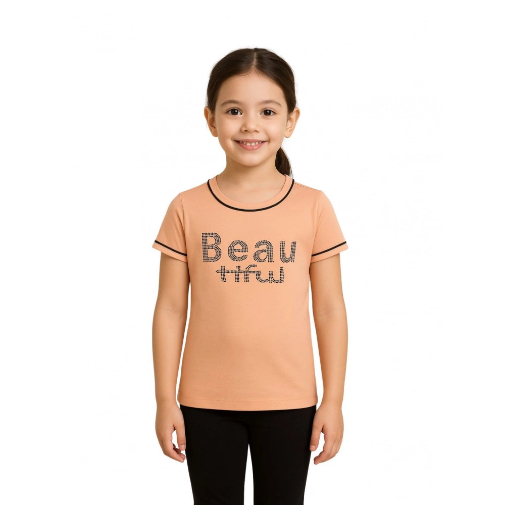 HamariDookan Girl's Cotton Printeded Round Neck T-Shirt (Sandal Beach)