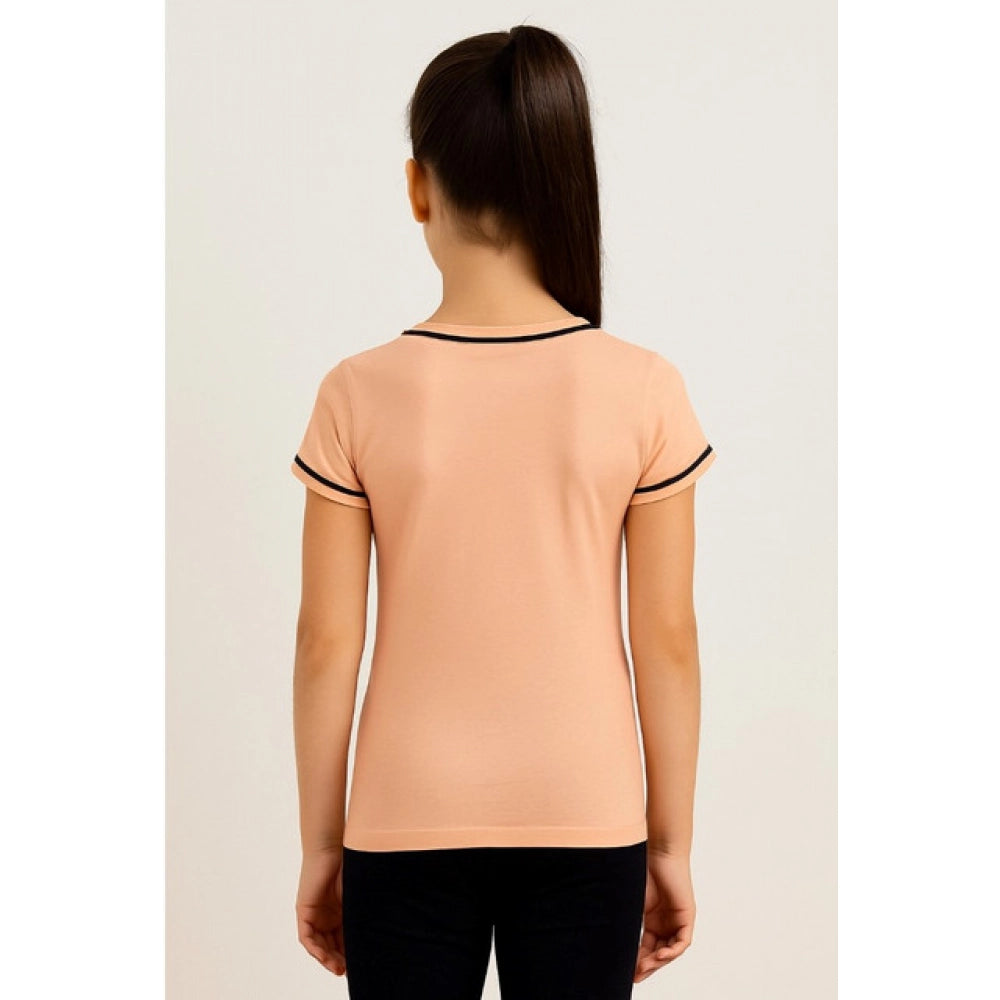 HamariDookan Girl's Cotton Printeded Round Neck T-Shirt (Sandal Beach)