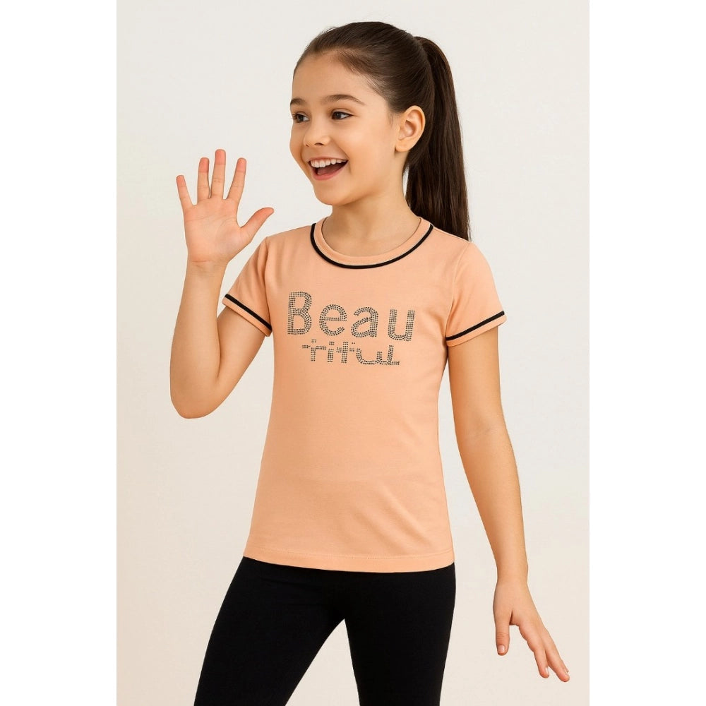 HamariDookan Girl's Cotton Printeded Round Neck T-Shirt (Sandal Beach)