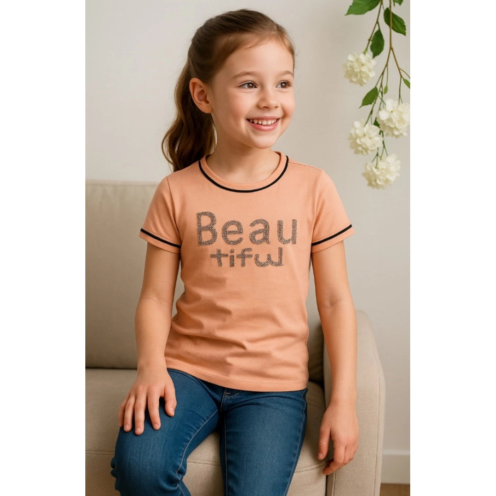 HamariDookan Girl's Cotton Printeded Round Neck T-Shirt (Sandal Beach)