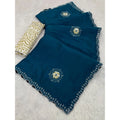 Women's Chiffon Butti Dotted Saree With Unstitched Blouse 5.5Mtr (Blue)