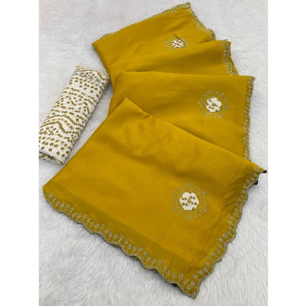 Women's Chiffon Butti Dotted Saree With Unstitched Blouse 5.5Mtr (Yellow)