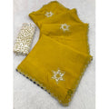 Women's Chiffon Butti Dotted Saree With Unstitched Blouse 5.5Mtr (Yellow)