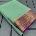 Women's Crepe Chit Pallu Solid Saree With Unstitched Blouse 5.5Mtr闁?Light Green)