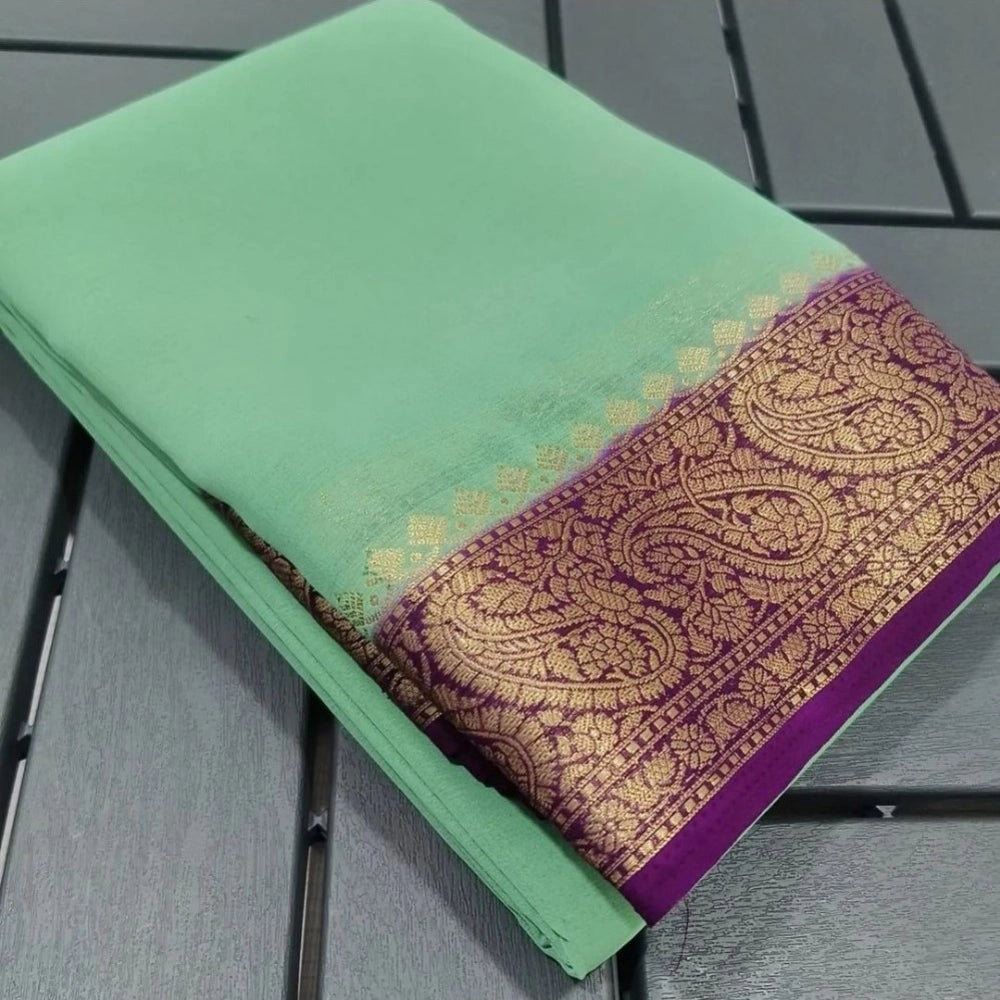 Women's Crepe Chit Pallu Solid Saree With Unstitched Blouse 5.5Mtr闁?Light Green)