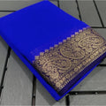 Women's Crepe Chit Pallu Solid Saree With Unstitched Blouse 5.5Mtr闁?Navy Blue)