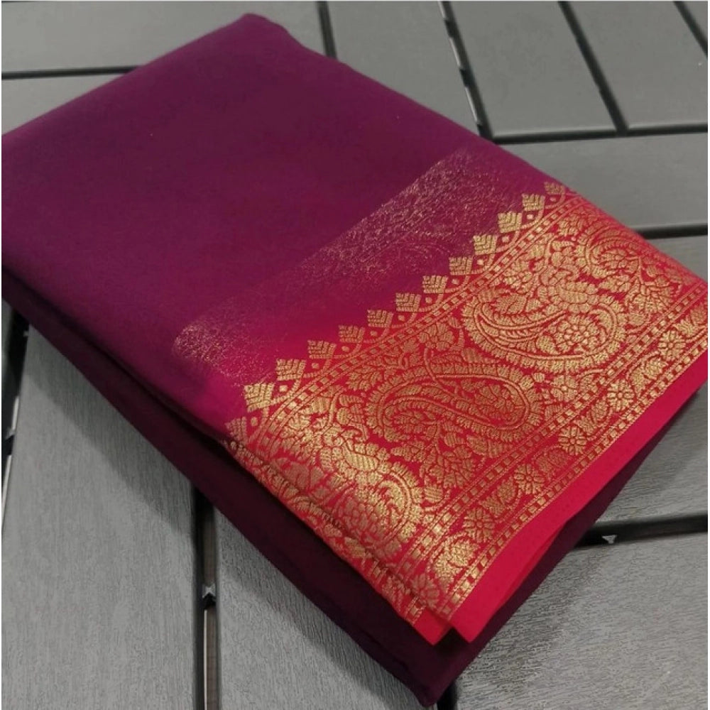 Women's Crepe Chit Pallu Solid Saree With Unstitched Blouse 5.5Mtr闁?Pink)
