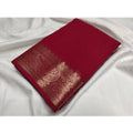 Women's Crepe Chit Pallu Solid Saree With Unstitched Blouse 5.5Mtr闁?Maroon)