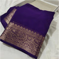 Women's Crepe Chit Pallu Solid Saree With Unstitched Blouse 5.5Mtr闁?Purple)