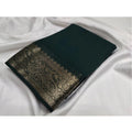 Women's Crepe Chit Pallu Solid Saree With Unstitched Blouse 5.5Mtr闁?Bottle Green)