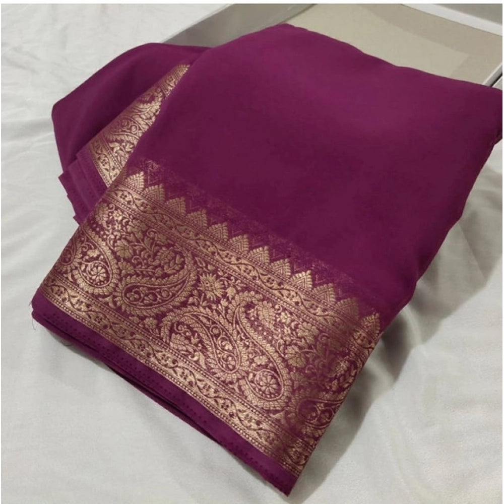 Women's Crepe Chit Pallu Solid Saree With Unstitched Blouse 5.5Mtr闁?light purple)