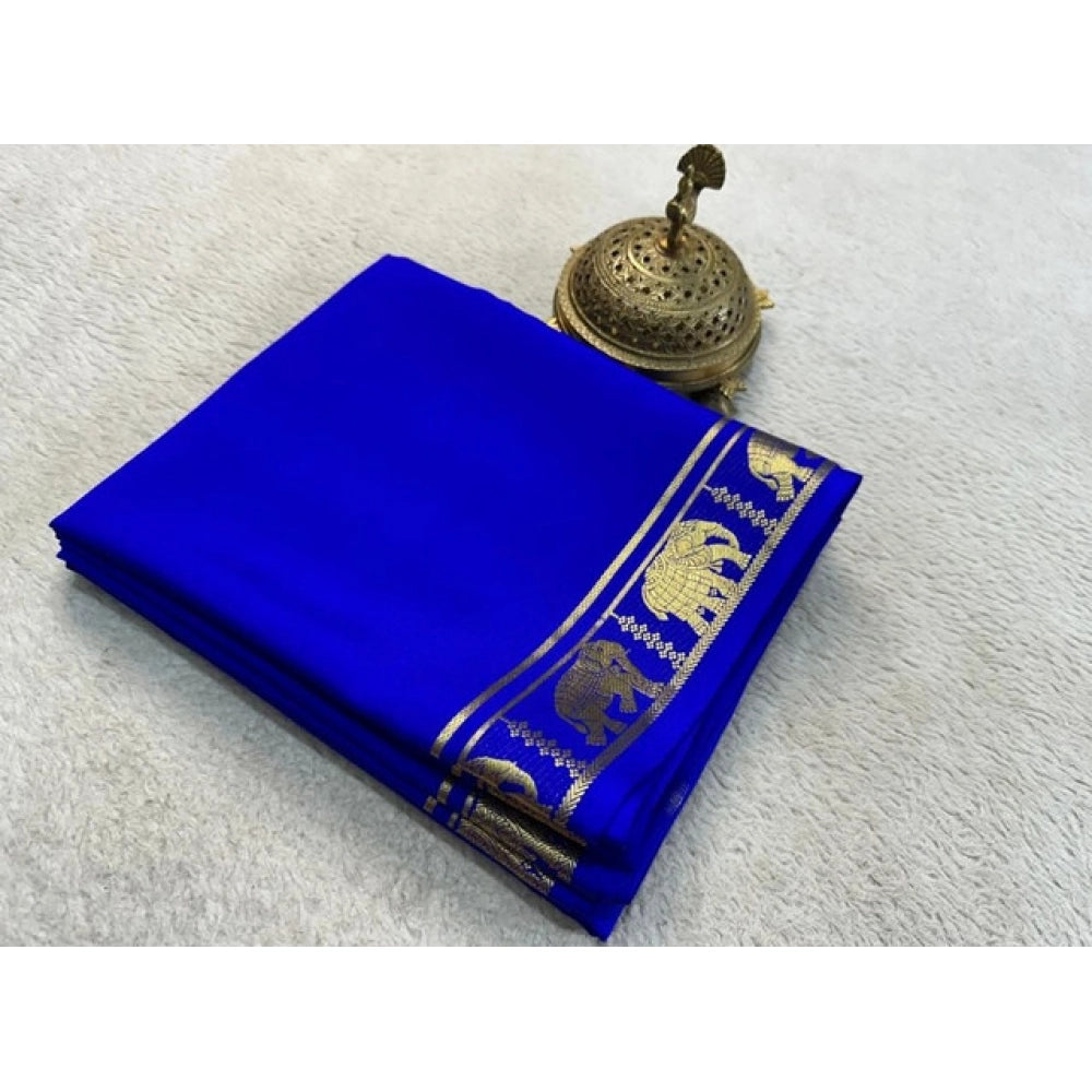 Women's Crepe Chit Pallu Solid Saree With Unstitched Blouse 5.5Mtr闁?Navy Blue)