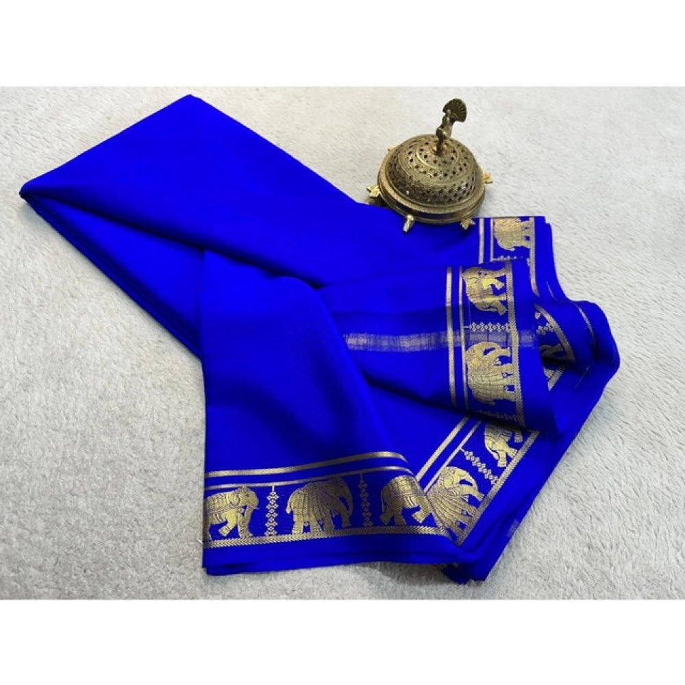 Women's Crepe Chit Pallu Solid Saree With Unstitched Blouse 5.5Mtr闁?Navy Blue)