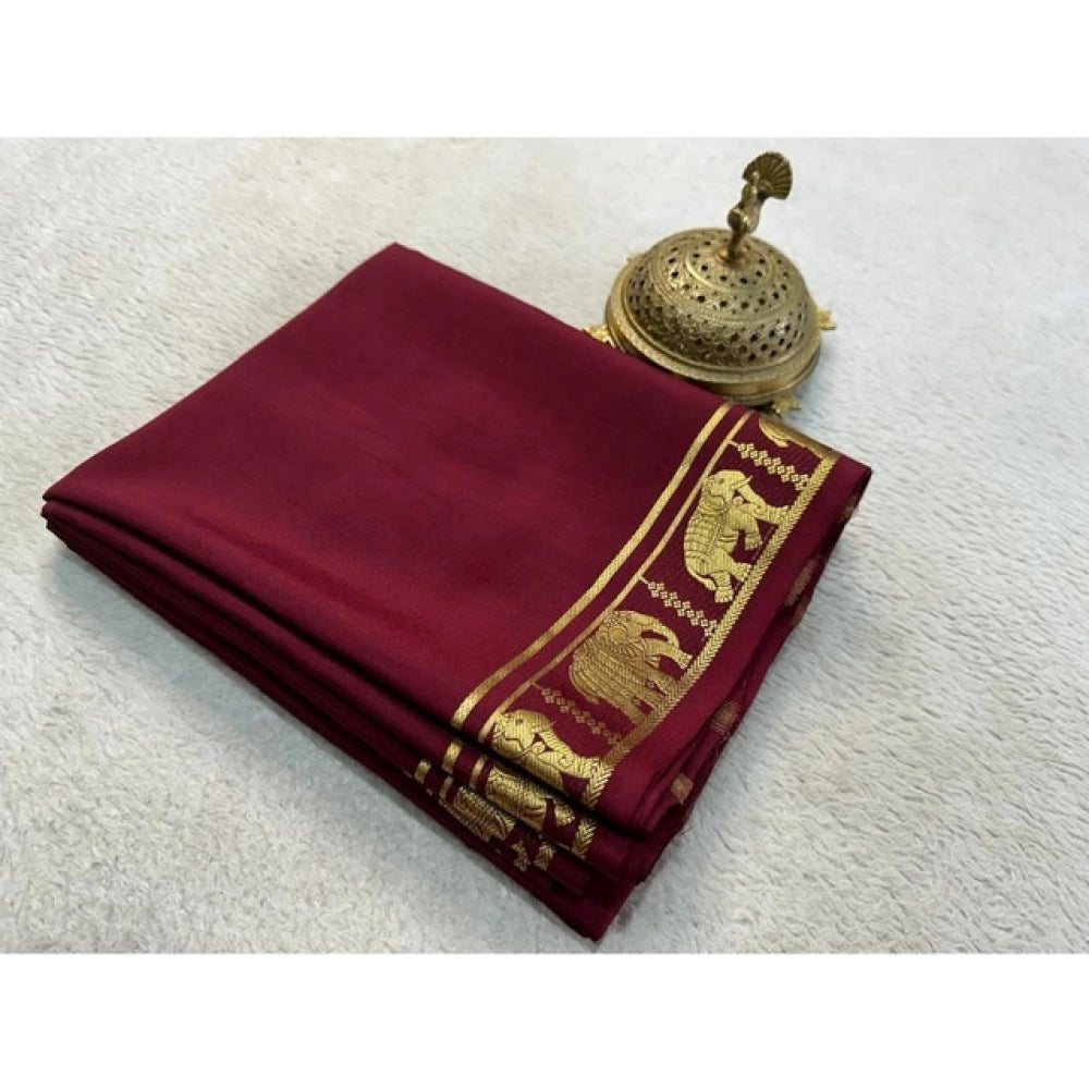 Women's Crepe Chit Pallu Solid Saree With Unstitched Blouse 5.5Mtr闁?Maroon)