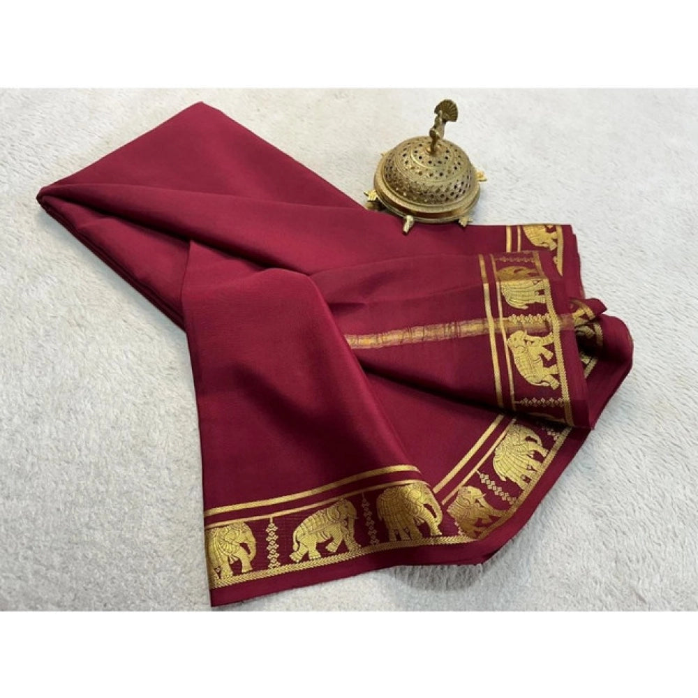Women's Crepe Chit Pallu Solid Saree With Unstitched Blouse 5.5Mtr闁?Maroon)