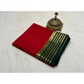 Women's Crepe Chit Pallu Solid Saree With Unstitched Blouse 5.5Mtr闁?Red)