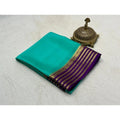 Women's Crepe Chit Pallu Solid Saree With Unstitched Blouse 5.5Mtr闁?Sky Blue)