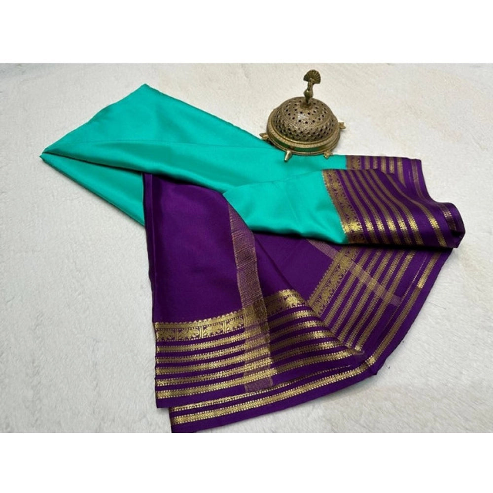Women's Crepe Chit Pallu Solid Saree With Unstitched Blouse 5.5Mtr闁?Sky Blue)