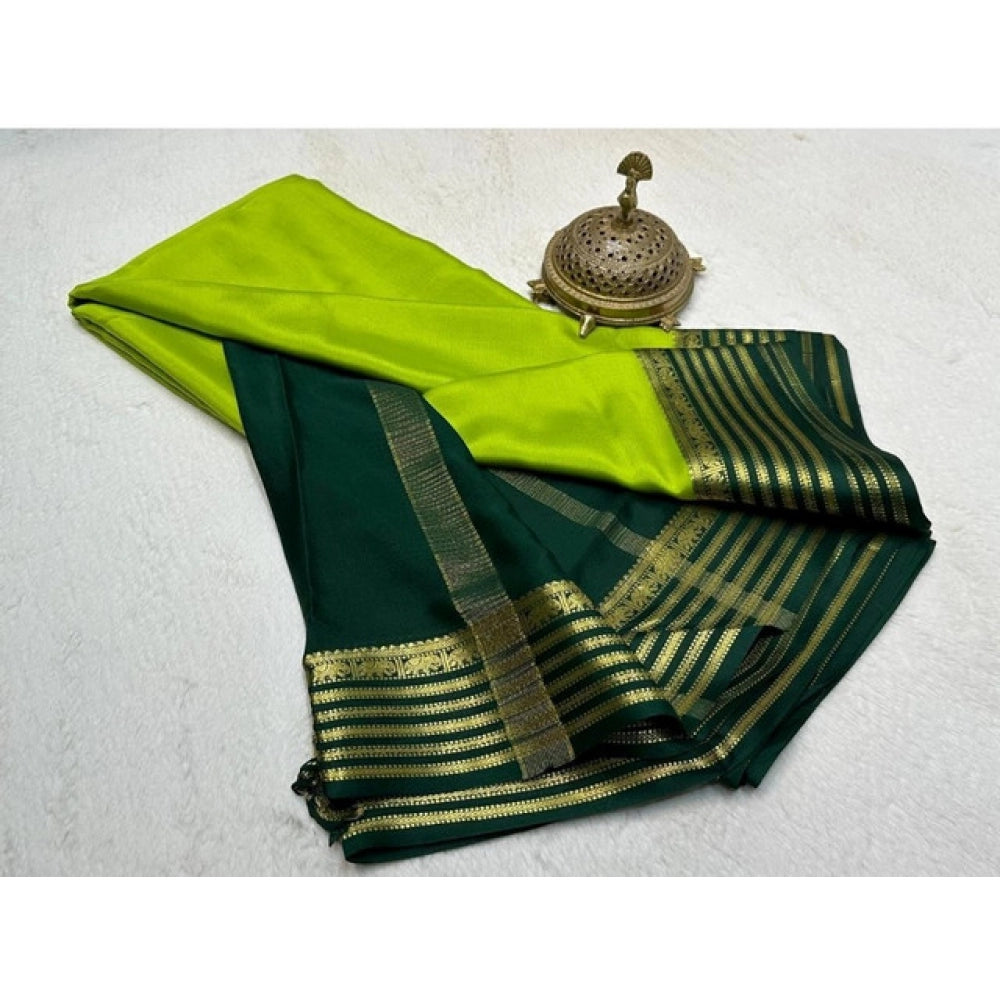Women's Crepe Chit Pallu Solid Saree With Unstitched Blouse 5.5Mtr闁?Green)