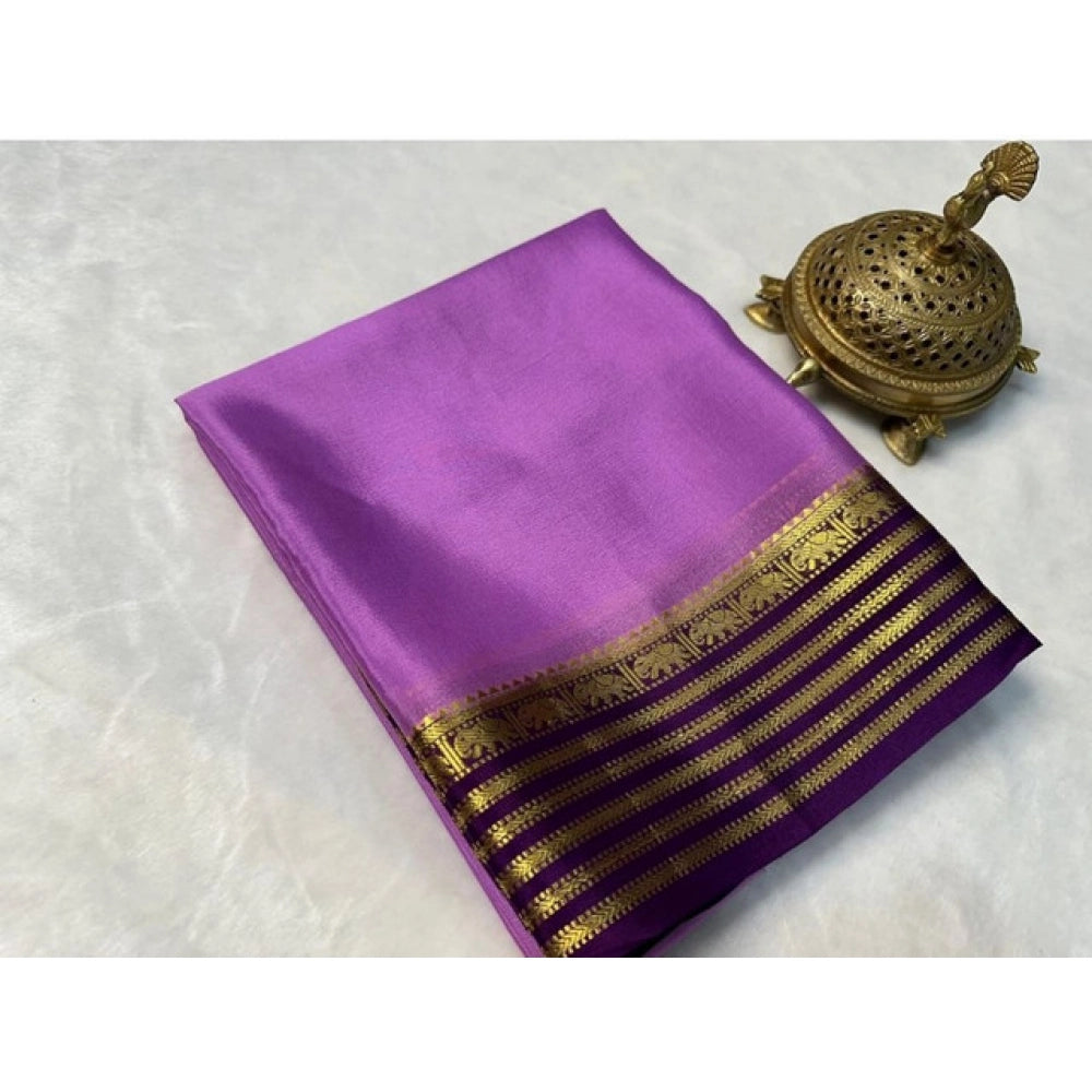 Women's Crepe Chit Pallu Solid Saree With Unstitched Blouse 5.5Mtr闁?Dark Purple)