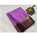 Women's Crepe Chit Pallu Solid Saree With Unstitched Blouse 5.5Mtr闁?Dark Purple)