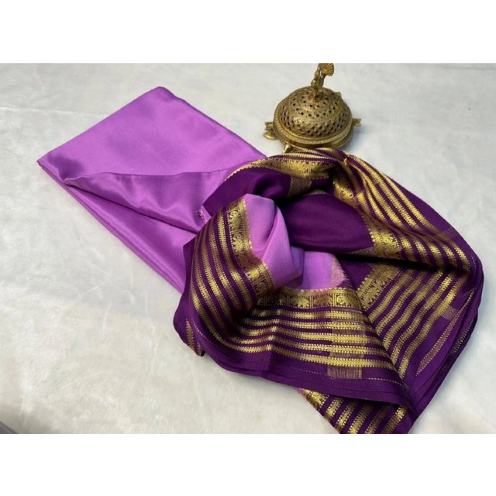 Women's Crepe Chit Pallu Solid Saree With Unstitched Blouse 5.5Mtr闁?Dark Purple)