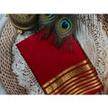 Women's Crepe Chit Pallu Solid Saree With Unstitched Blouse 5.5Mtr闁?Red)