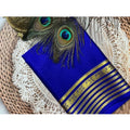 Women's Crepe Chit Pallu Solid Saree With Unstitched Blouse 5.5Mtr闁?Blue)