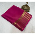 Women's Crepe Chit Pallu Solid Saree With Unstitched Blouse 5.5Mtr闁?Pink)