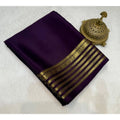 Women's Crepe Chit Pallu Solid Saree With Unstitched Blouse 5.5Mtr闁?Dark Purple)