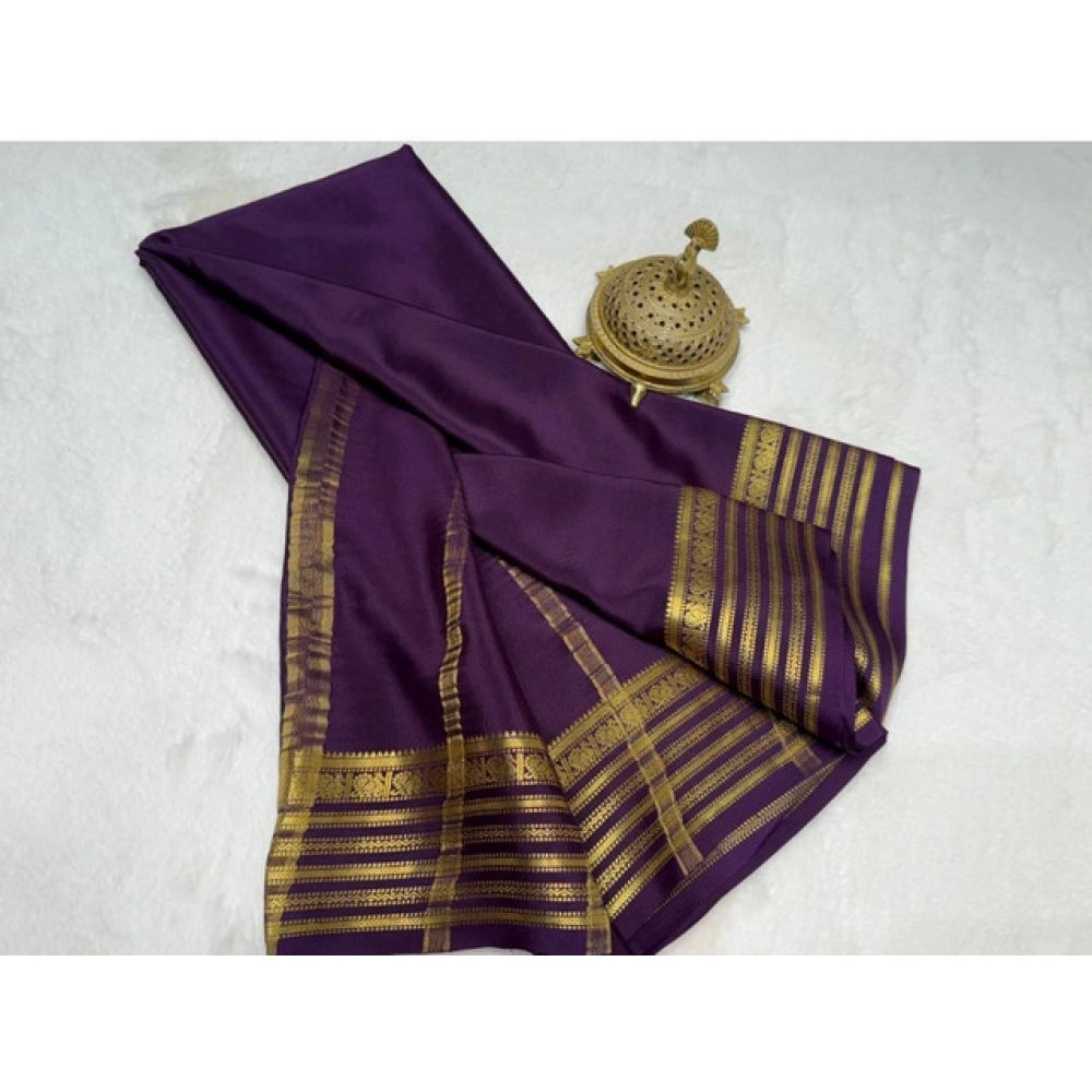 Women's Crepe Chit Pallu Solid Saree With Unstitched Blouse 5.5Mtr闁?Dark Purple)