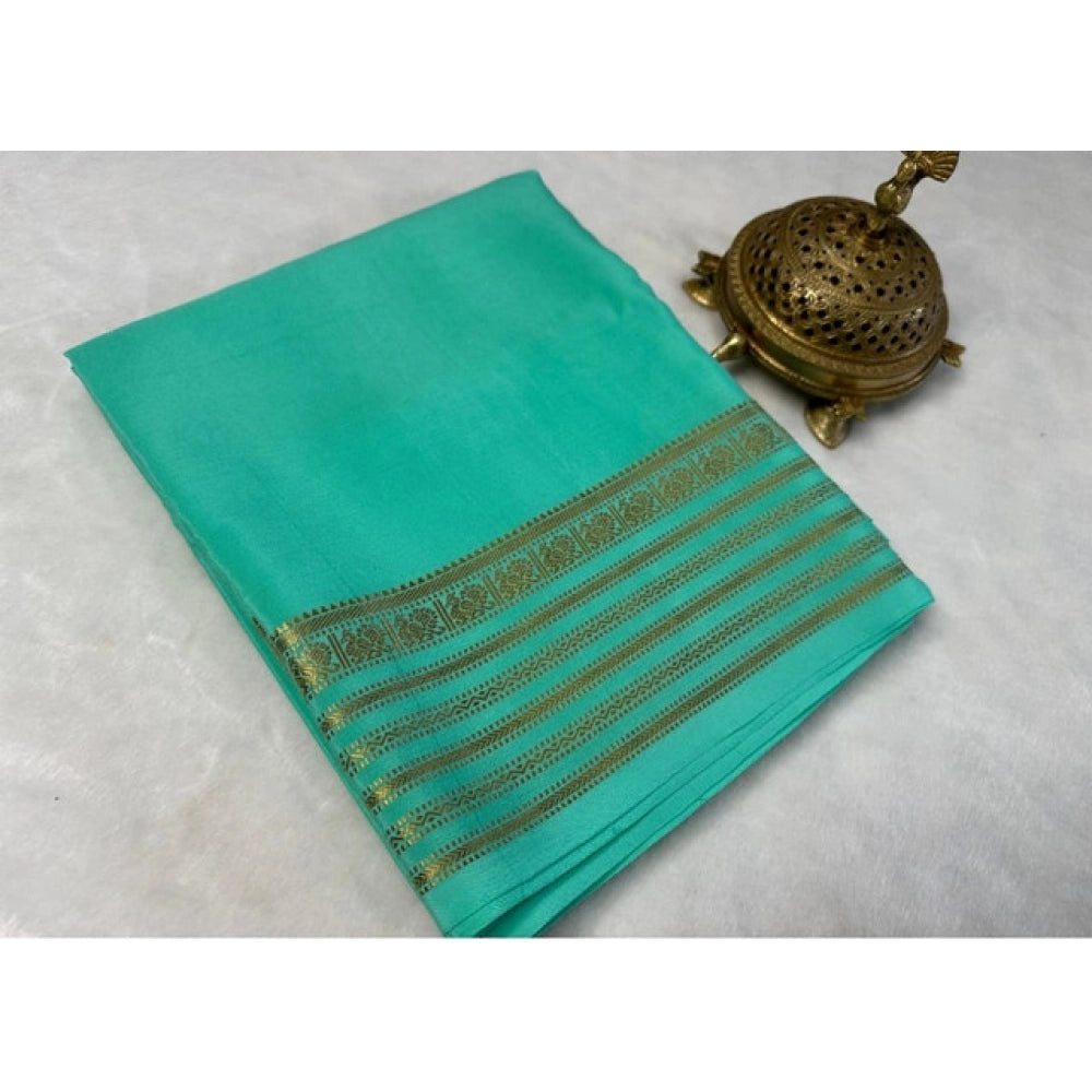 Women's Crepe Chit Pallu Solid Saree With Unstitched Blouse 5.5Mtr闁?Ramagreen)