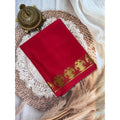 Women's Crepe Chit Pallu Solid Saree With Unstitched Blouse 5.5Mtr闁?Red)