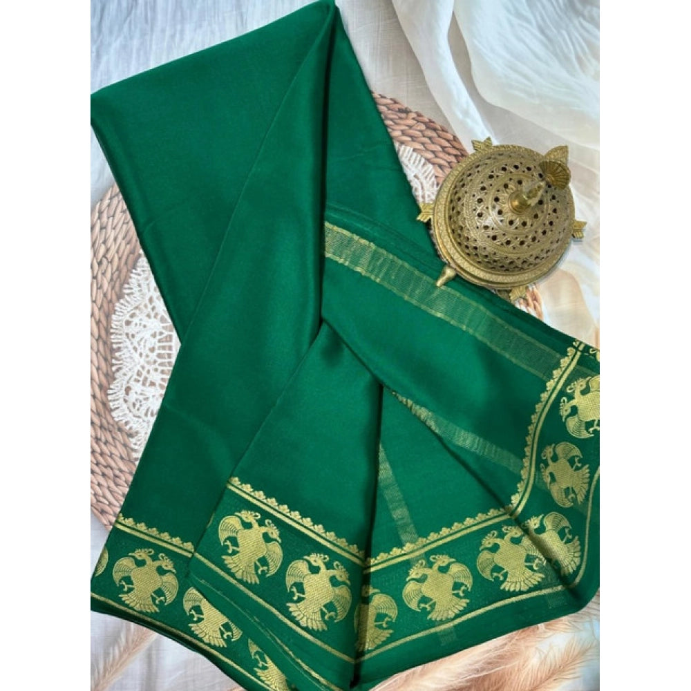 Women's Crepe Chit Pallu Solid Saree With Unstitched Blouse 5.5Mtr闁?Green)