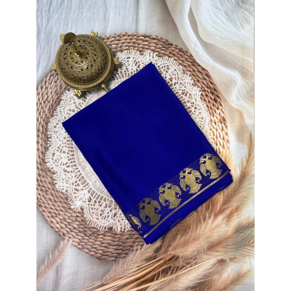 Women's Crepe Chit Pallu Solid Saree With Unstitched Blouse 5.5Mtr闁?Navy Blue)