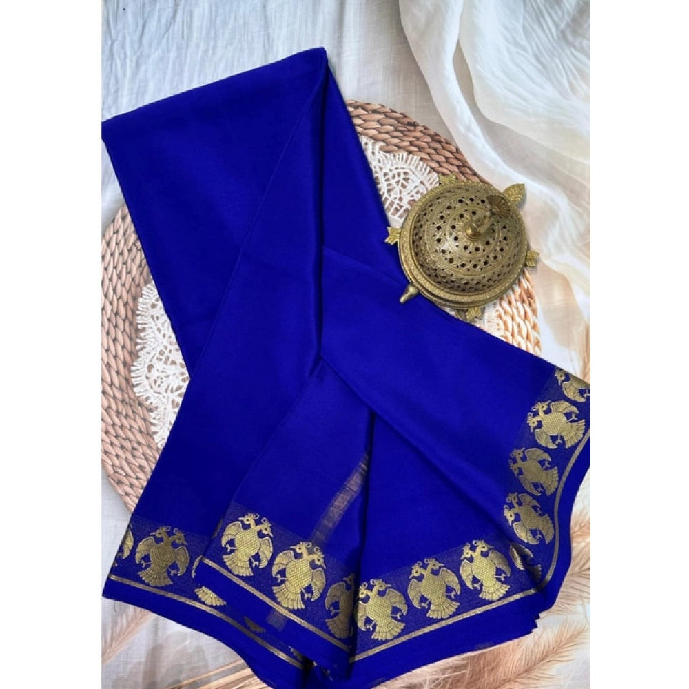 Women's Crepe Chit Pallu Solid Saree With Unstitched Blouse 5.5Mtr闁?Navy Blue)