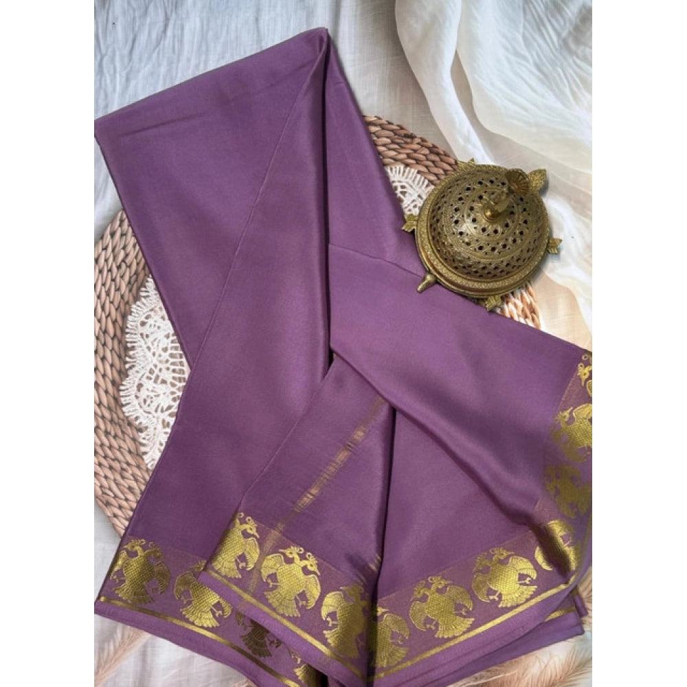 Women's Crepe Chit Pallu Solid Saree With Unstitched Blouse 5.5Mtr闁?Lavender)