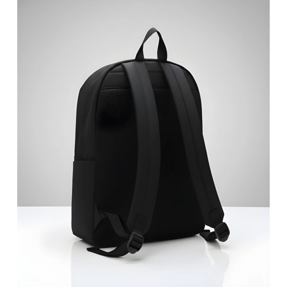 Unisex PU Leather Solid Medium Zipper Backpack (Black)